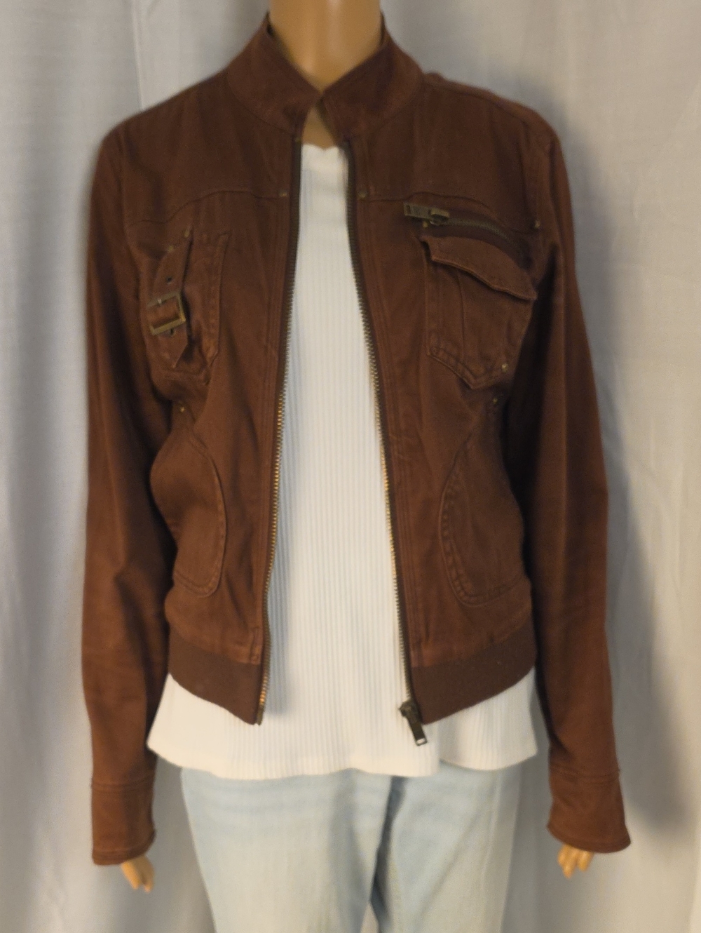 Arizona Jean Co. 97% Cotton Brown Casual Bomber-style Zip-up Jacket Size Medium